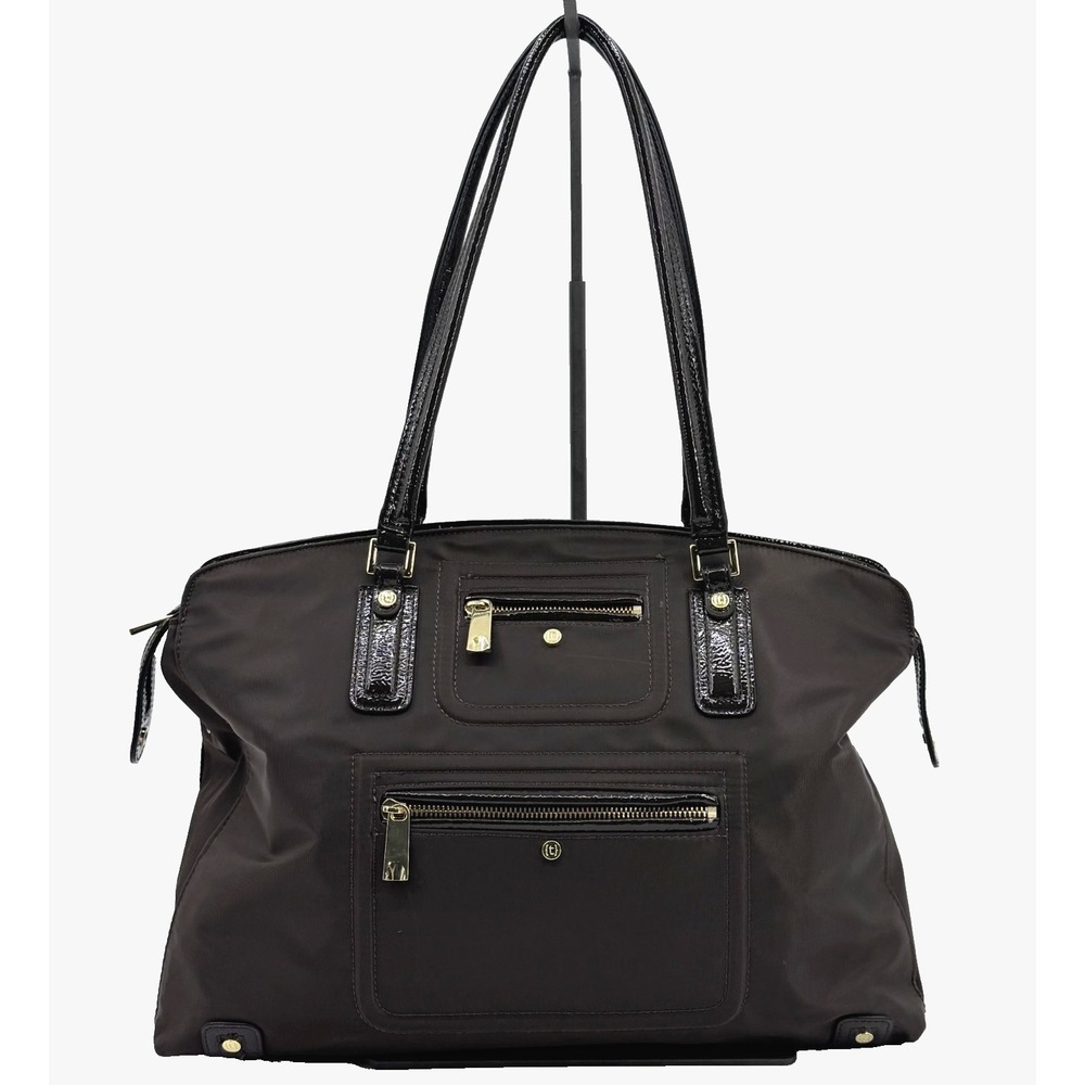 Tutilo New York Brown Nylon Tech Tote Large Handbag Patent Leather Laptop